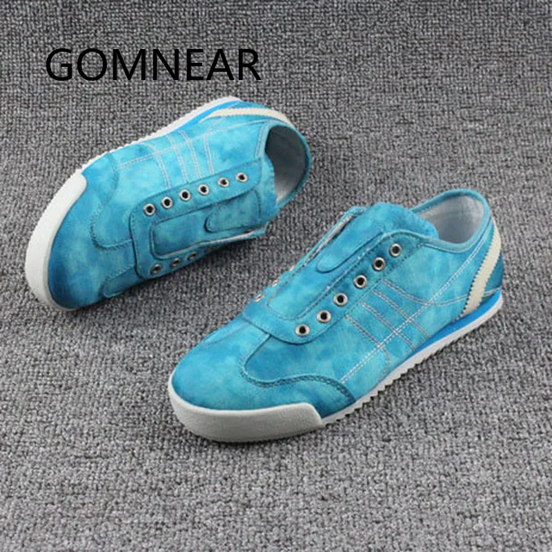 GOMNEAR Flat Blue Canvas Shoes Women Summer Casual Shoes Breathable Running Sneakers Walking Outdoor Shoes Ladies Super Quality