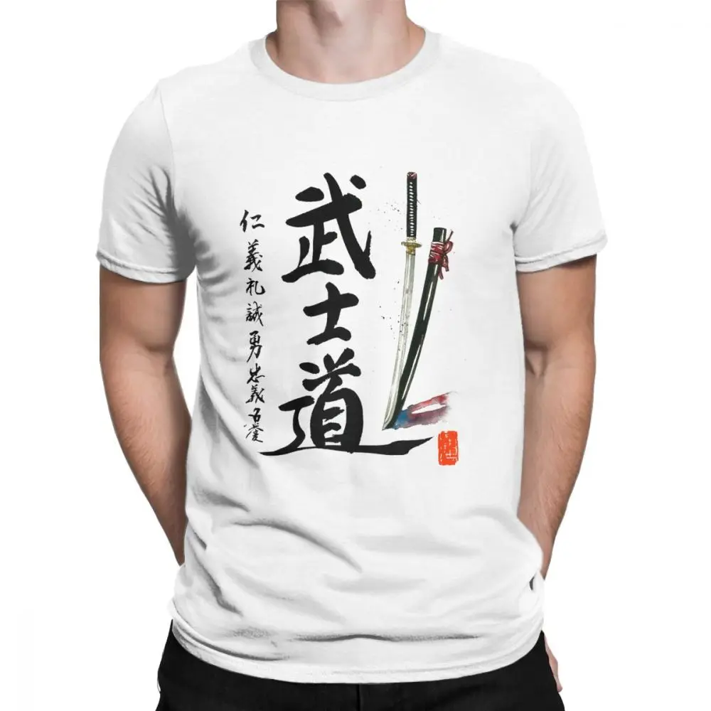 Bushido And Seven Virtues Of Samurai With Katana Men's T Shirts Novelty Pure Cotton Tees O-Neck T-Shirts Plus Size Tops