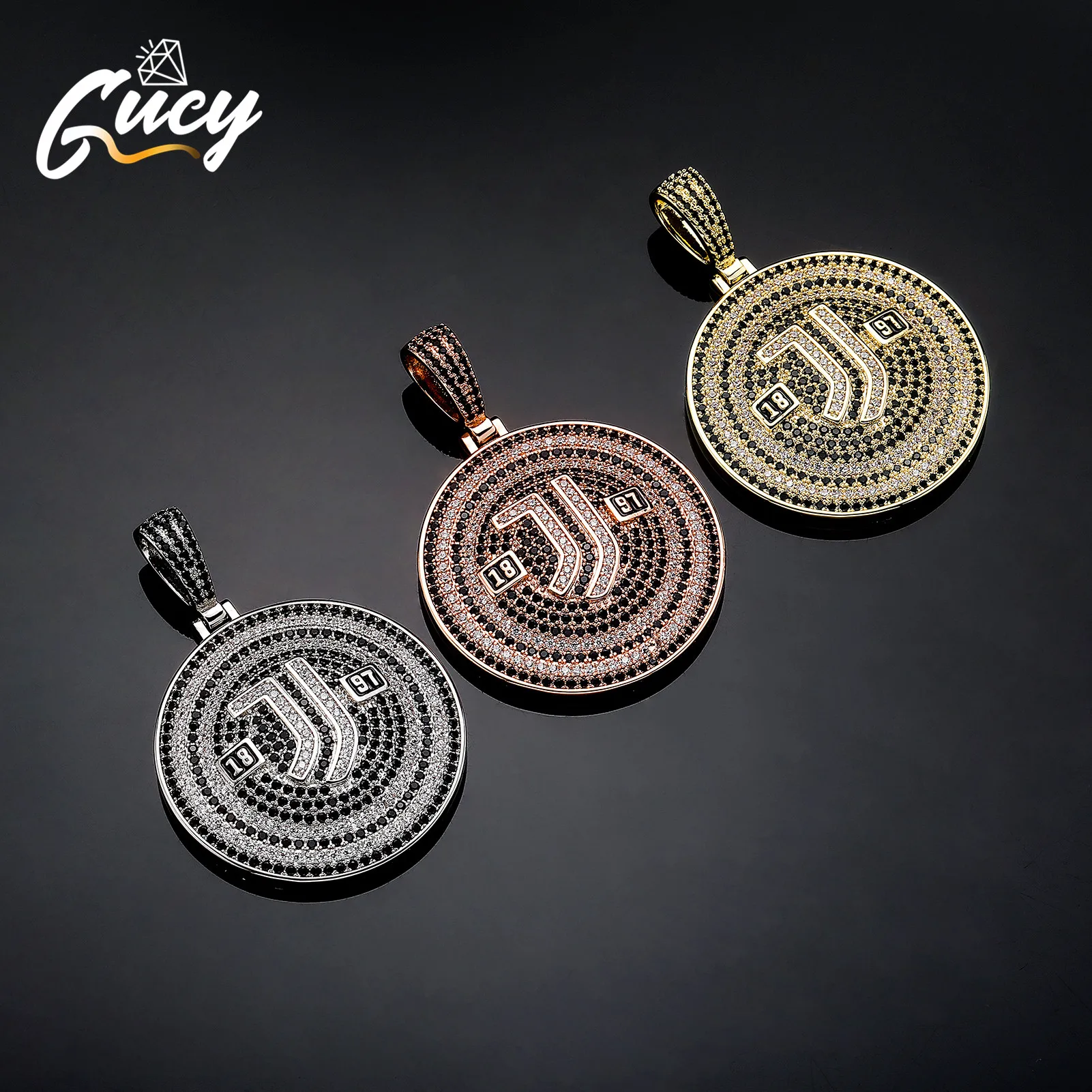 

GUCY New Iced Out Bling Pendant Necklaces Gold Silver Color 5A Cubic Zircon Necklaces Men's Hip Hop Jewelry