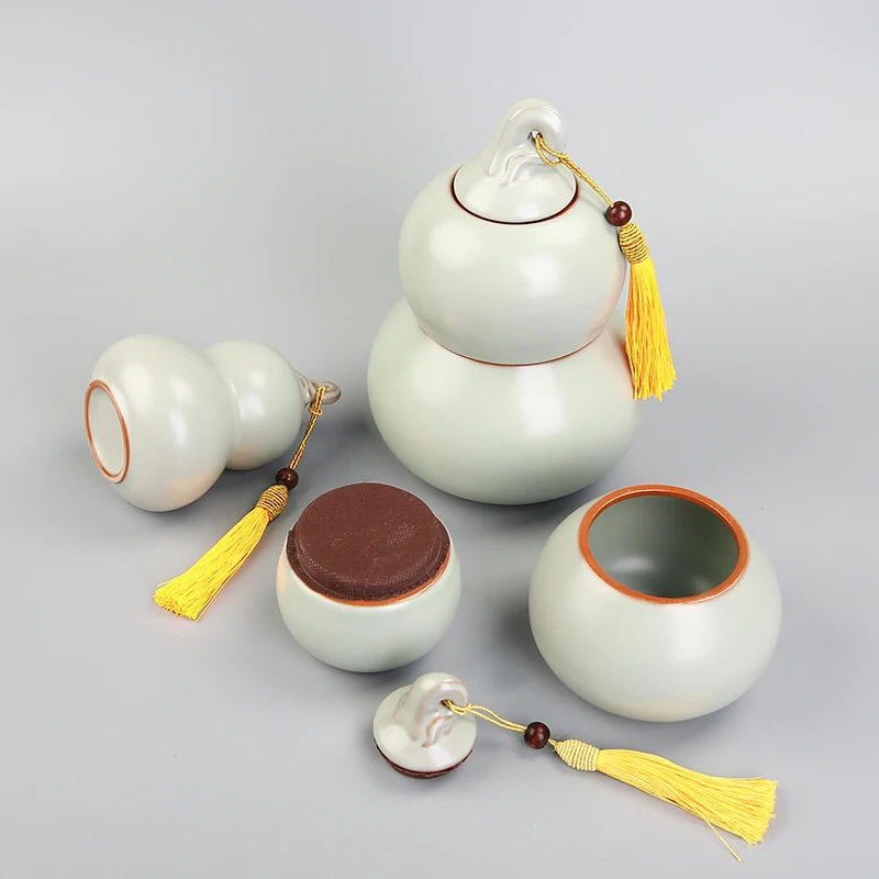 Gourd Ceramic Tea Pot Double Layer Fragrant Powder Sealed Storage Pot