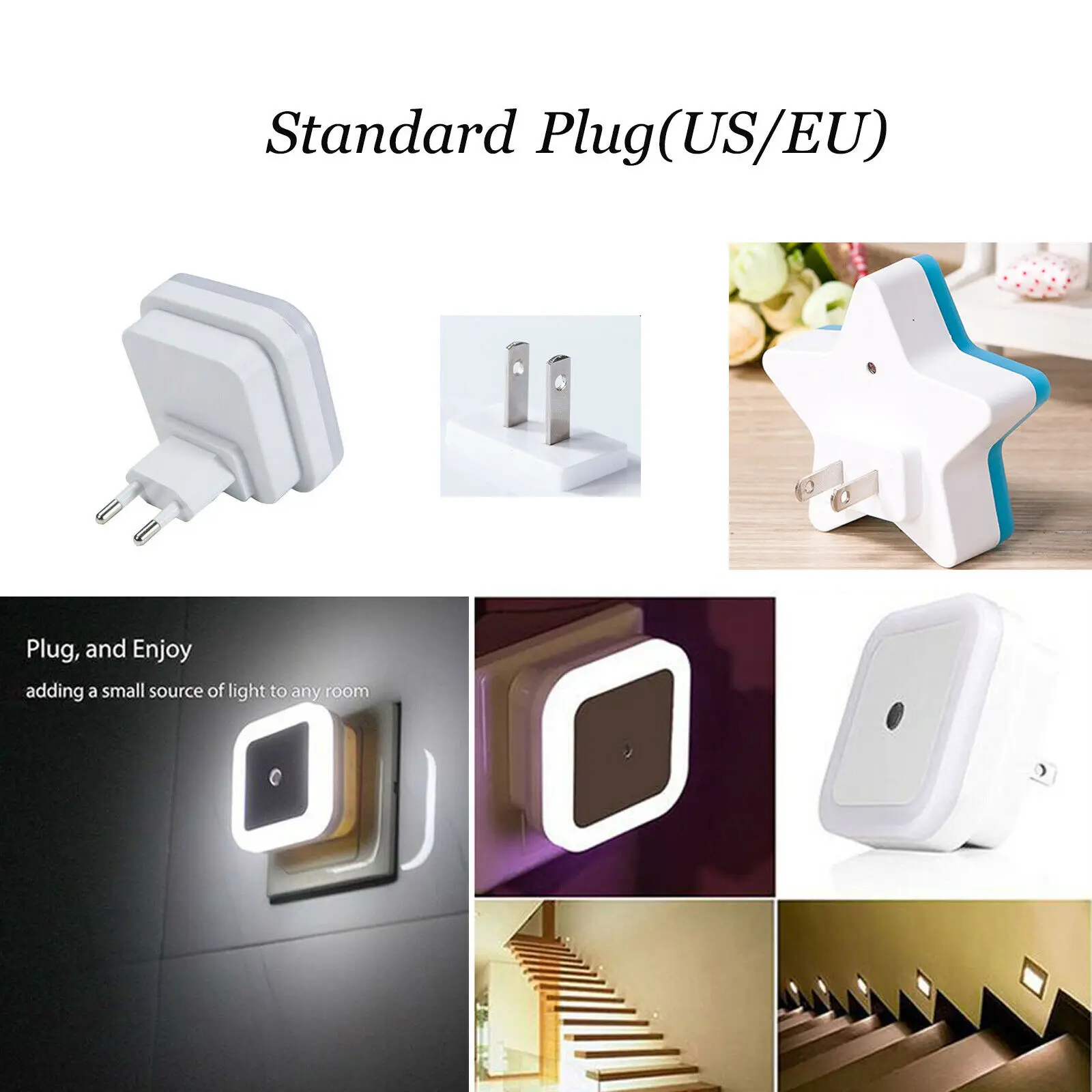 Mini Bonito Wall Plug-in LED Night Light, Sensor Automático, Lâmpada de Cabeceira, Quarto, Quarto de Criança, Corredor, Corredor, Escada, UE, EUA,