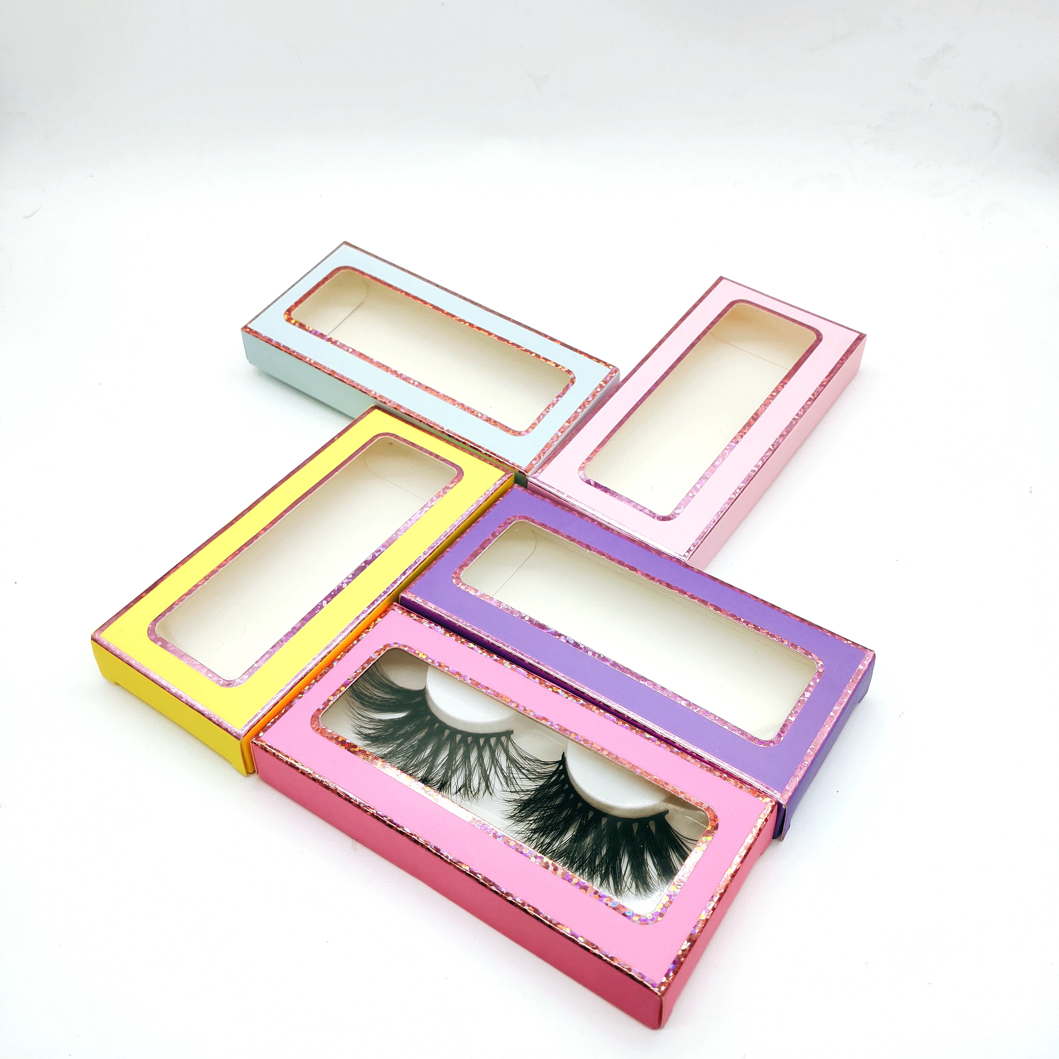 

wholesale 50/100ps lashes box soft paper eyelashes packaging for 5D mink eyelashes paper box with tray