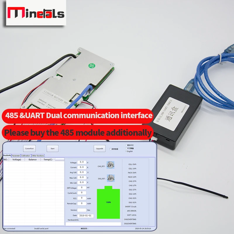 Batería de litio 13S, aplicación BMS, 48V, BMS inteligente, compatible con bluetooth 485/UART, ternario 18650, placa de protección de polímero, PCM inteligente