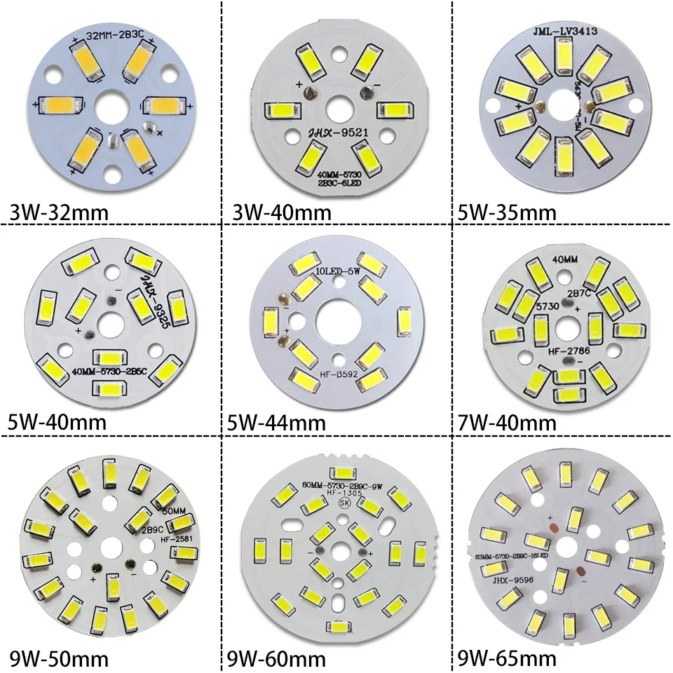 Chip LED SMD de 3W, 5W, 7W, 9W, 12W, 15W, 18W, 24W, 30W, 36W, placa de luz brillante para bombilla LED, PCB de techo con LED