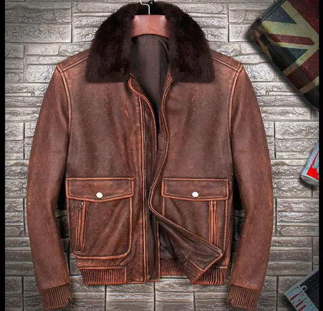 men Free shipping.Brand winter warm thick cowhide Jackets,men's genuine Leather vintage jacket.classic plus size coat.quality