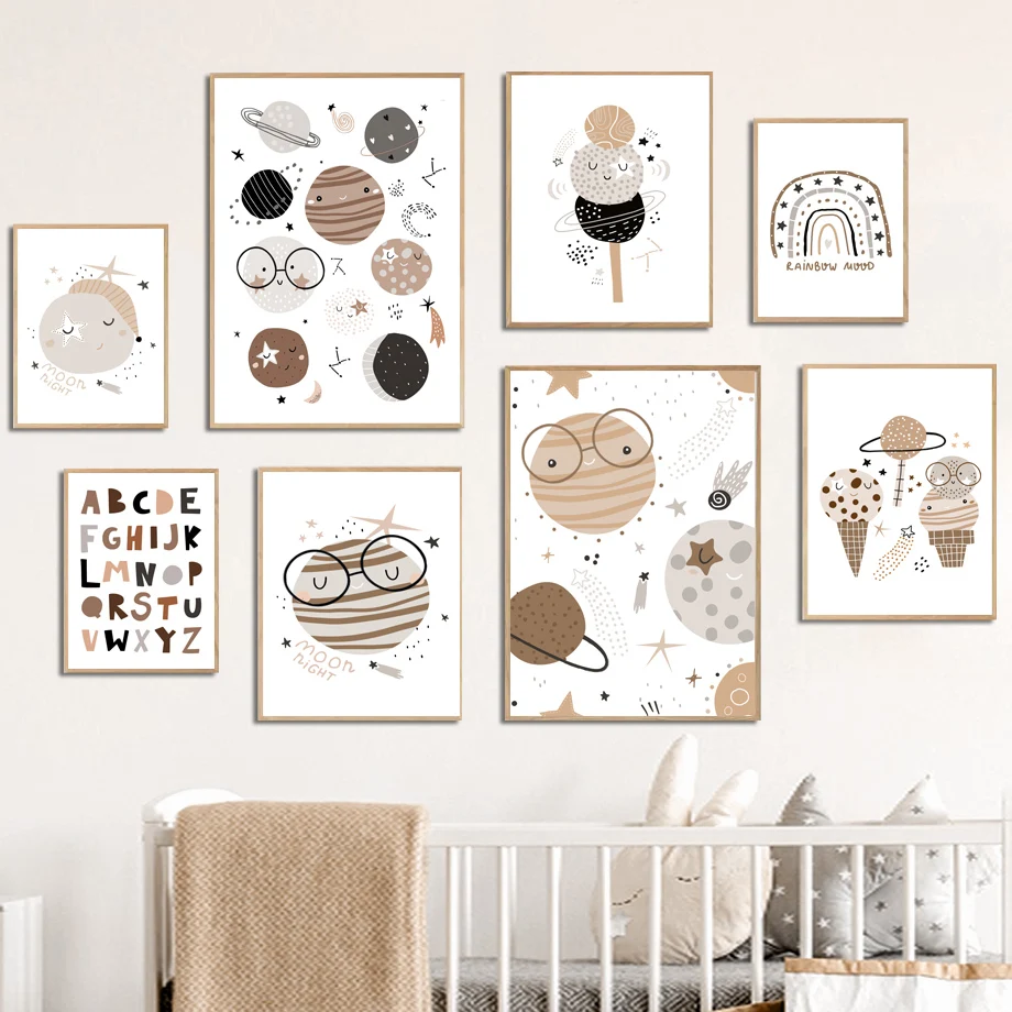 

Planet Ice Cream Rainbow Cartoon Alphabet Art Canvas Painting Nordic Posters And Prints Wall Pictures Kids Room Decor Pictures