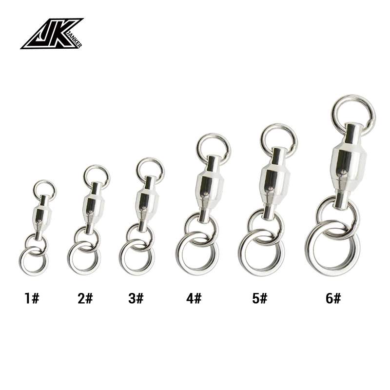 JK 50-200LB Heavy Duty Ball Bearing Barrel Fishing Rolling Swivel Stainless Steel Connector Solid Ring