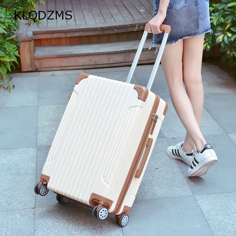 KLQDZMS 20’’22’’24’’26 Inch ABS Women\'s Personalized Trolley Luggage Bag Fashion Wheeled Suitcase Set Trolley College Style Hot