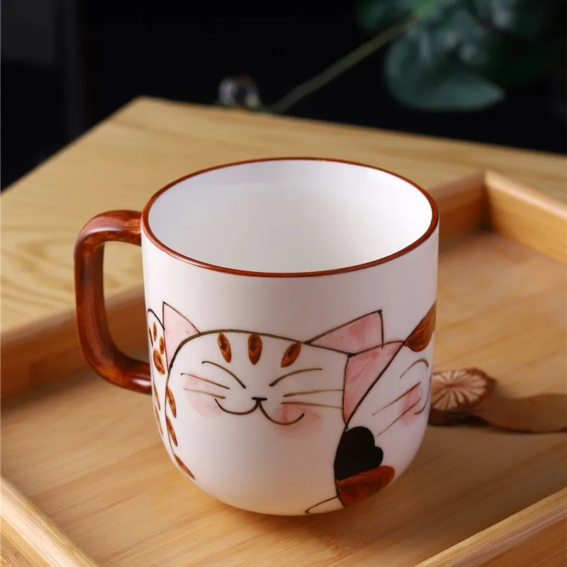 Hand painted cup ceramic  underglaze color Zhaocai cat large capacity Mug   