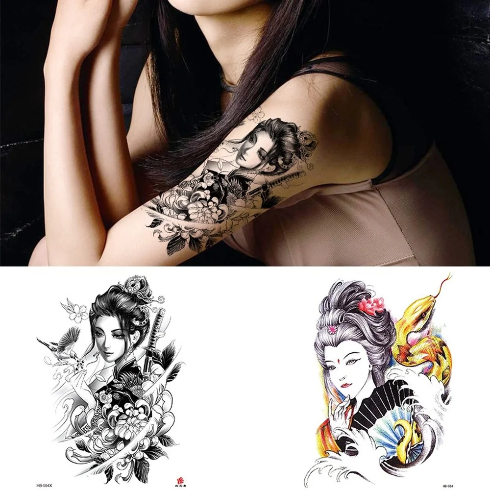 Waterproof Temporary Tattoo Sticker Prajna Resentment Geisha Flash Tattoos Beauty Body Art Fox Mask Arm Fake Tatoo Women Men