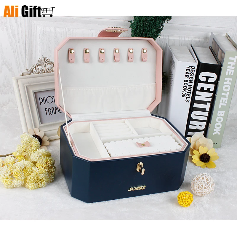 Jewelry Box Jewelry Receiving Box Ring Necklace Ear Nail Box Double Layer Simple Big Princess European Style Korean Woman