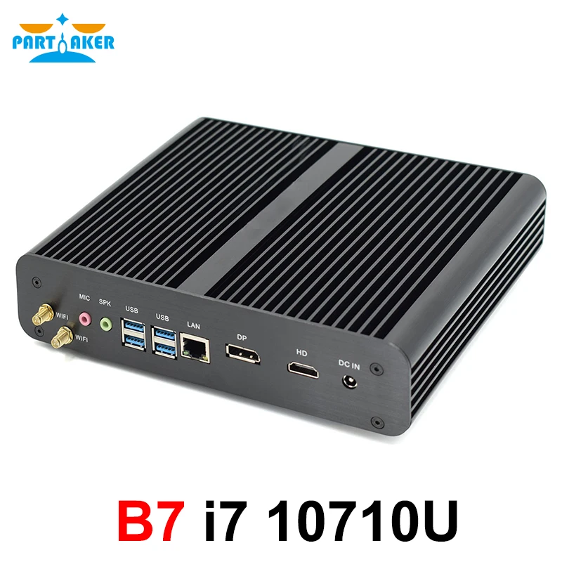 Partaker Mới Quạt Không Cánh Mini Máy Tính Intel I7 10710U Máy Tính Windows 10 2 * DDR4 M.2 NVMe + Msata + 2.5 ''SATA 4K HTPC Nettop HDMI DP