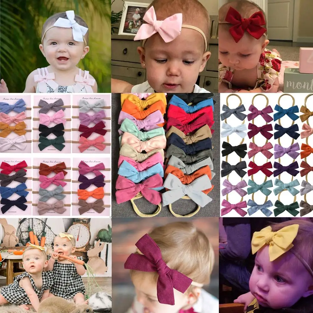 

Comfy Piggy tail bow Nylon Headband Sweet Baby Toddler Girls Cotton Fabric bow Headbands hair bands Hair bow Accessories