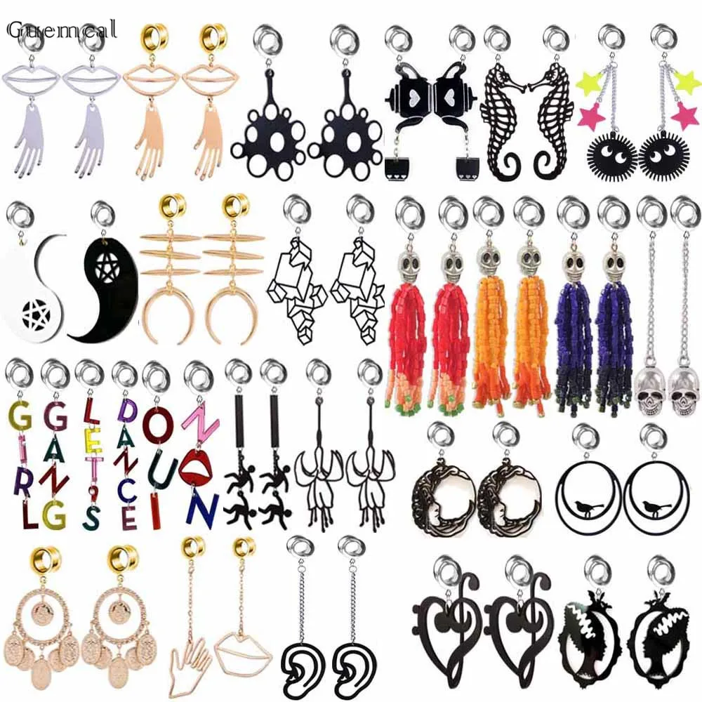 Guemcal 2pcs Hot Selling Stainless Steel Long Skull Head Palm Pendant Ear Expansion 6mm-25mm Piercing Jewelry