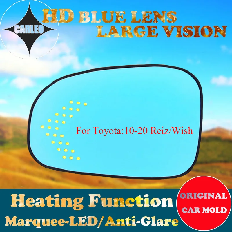 

1 Pair Car Side View Mirror for Toyota 10-20 Reiz/Wish MARK X Blue Glass Large view With Heating Blind Spot Warning Marquee LED