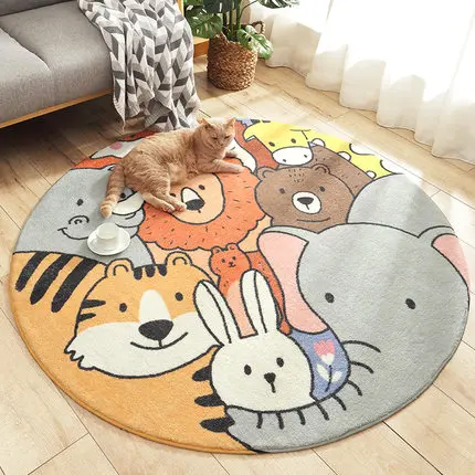 

Cartoon Round Carpet for Children, Non-Slip Mat, Bedroom, Living Room, Cute, Modern Decoration