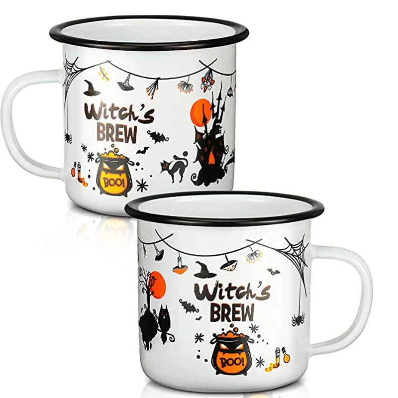 Halloween Enamel Campfire Mug Halloween Enamel Mug Coffee Cup Witch's Brew Halloween Gothic Cup Hand-finished Enamelware Espress