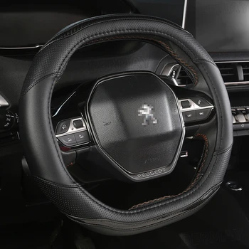 For Peugeot 3008 4008 5008 Rifter Partner Car Steering Wheel Cover Carbon Fiber + PU Leather Auto Accessories Interior Coche