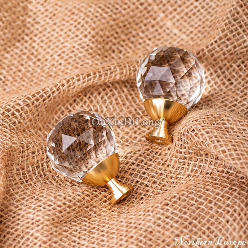 Top Luxury 10PCS European Brass + Crystal Cabinet Door Handles Drawer Pulls Cupboard Wardrobe TV Wine Cabinet Pens Handles&Knobs