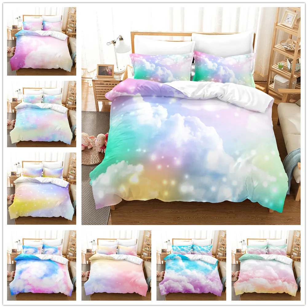 

Colorful Cloud Duvet Cover Set Soft Rainbow Bedding Sets Kids Teens Girls Comforter Cover Set&Pillowcase Cloud Sky Quilt Cover