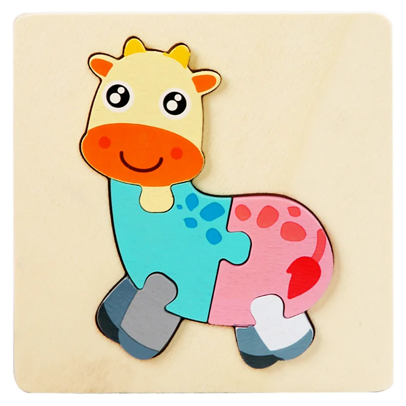 Kinder Holzspielzeug 3D Holzpuzzle Cartoon Tiere Kognitives Puzzle Frühes Lernen Lernspielzeug für Kinder Geschenk