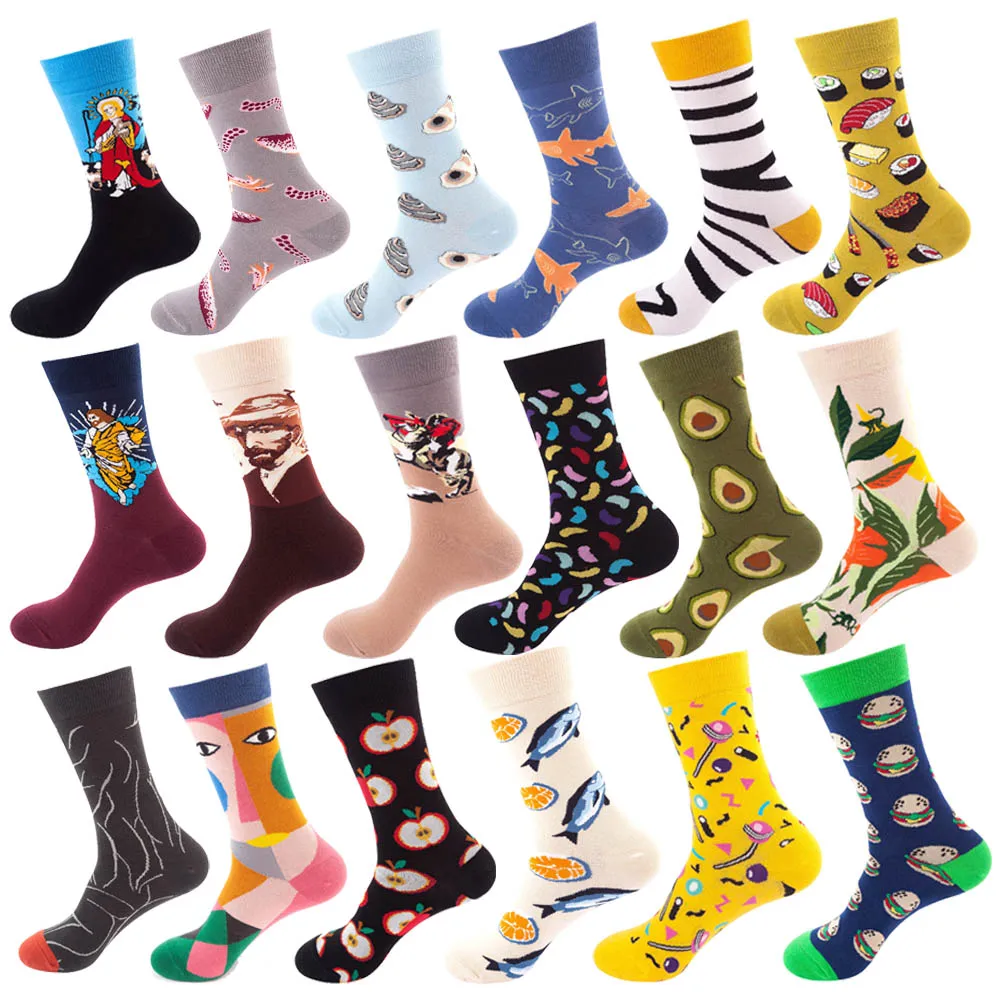 

Women Socks Funny Cute Cotton Omelette Japanese Harajuku skateboard Socks Hamburger Happy Avocado Fruit Egg Socks Christmas Gift