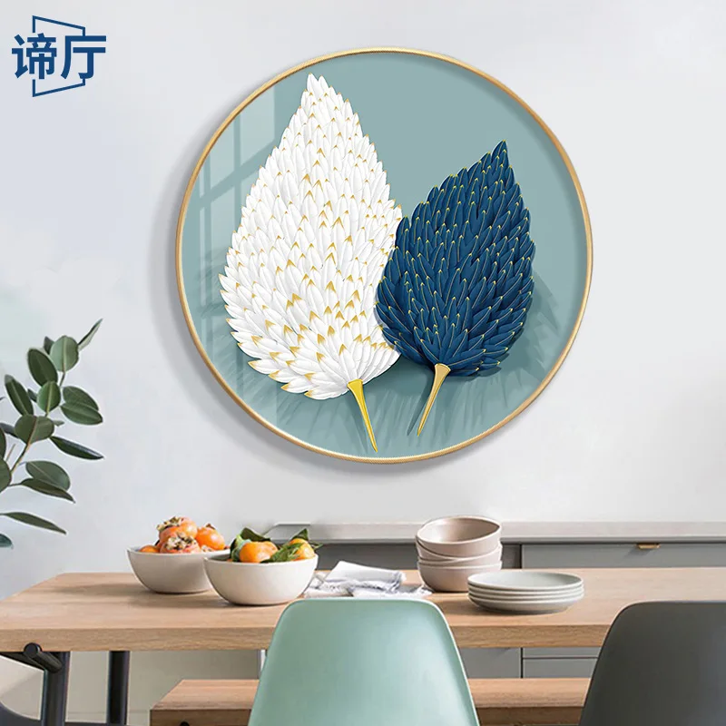 Entrance porch round decorative feather background wall Crystal porcelain painting simple restaurant bedroom hanging painting