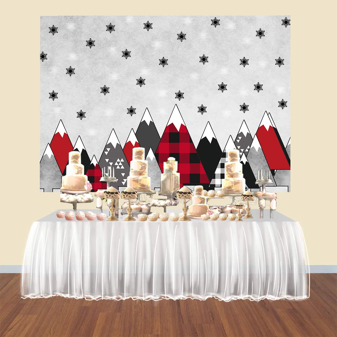 Photography backdrop christmas photo booth background Xmas party event decoration Buffalo Plaid pine tree snowflake newborn prop