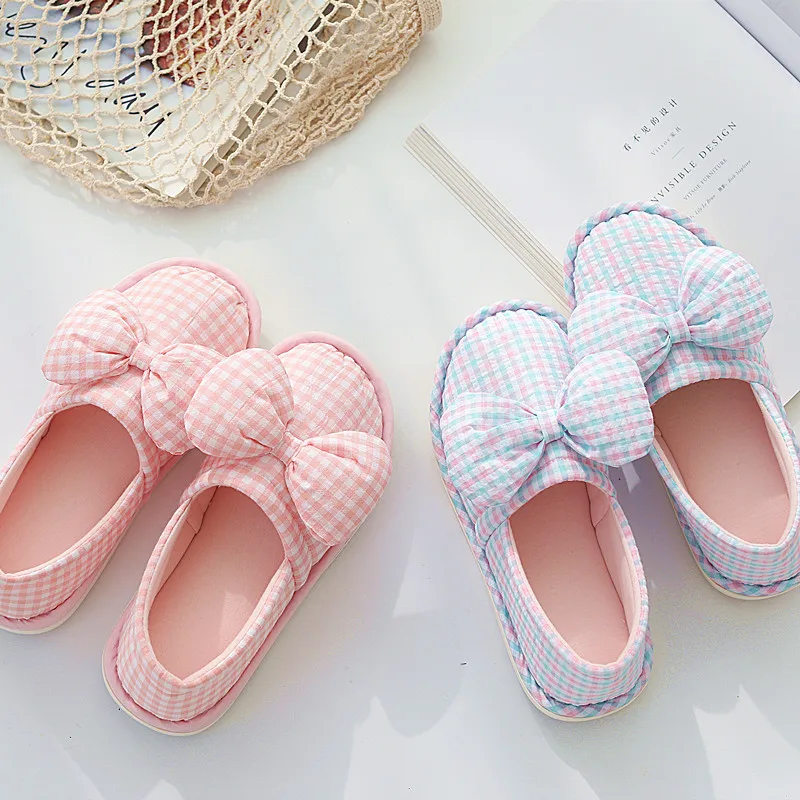 GLGL Plaid Slippers Female Bow Spring And Autumn Confinement Shoes Bag Heel Postpartum Slippers Thick-Soled Pregnant Women Shoes