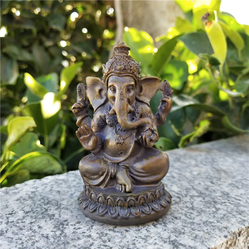 Stone Color Lord Ganesha Buddha Statues Elephant Hindu God Sculpture Figurines Ornaments Resin Home Zen Garden Decoration