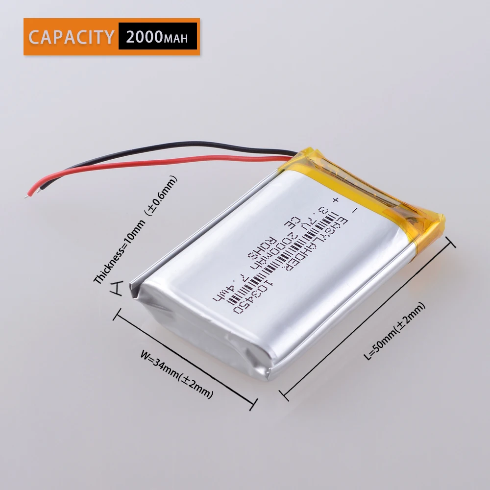303450 403450 603450 703450 803450 903450 3.7V 2000mAh 103450 Rechargeable Lithium Li-ion Polymer Battery Lipo Batteries