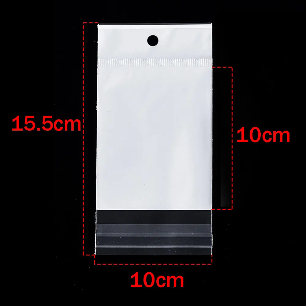 50-100pcs White Seal Bag Plastic Self Adhesive Hang Packaging Transparent Visible Poly Bag for DIY Jewelry Display Retail Pack