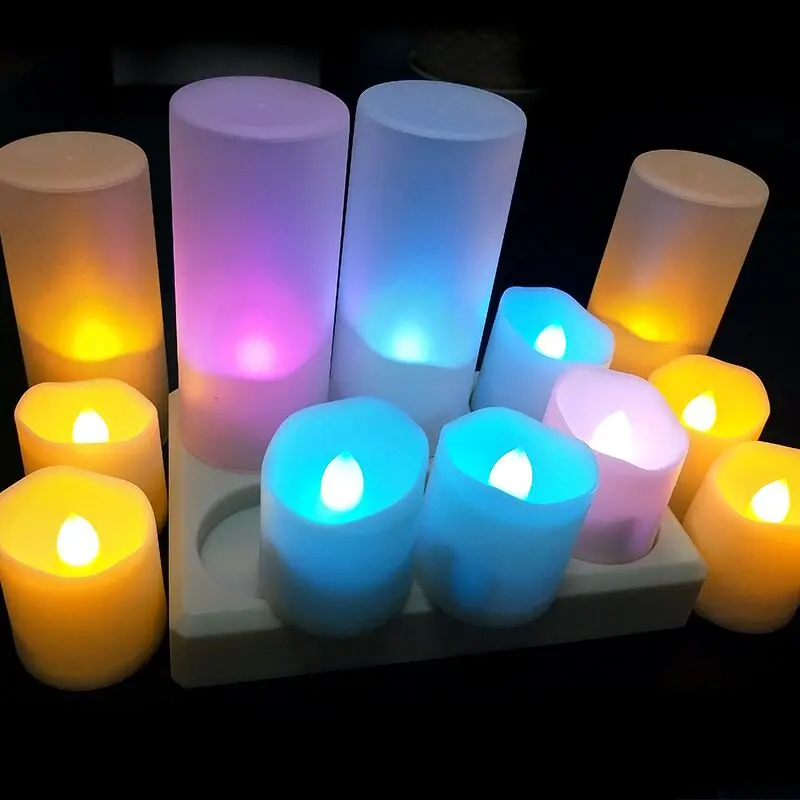 

Set of 6 USB rechargeable flameless wavy edge Candle w/Remote controller LED Tealight Votive Candles Home Party decor-Multicolor