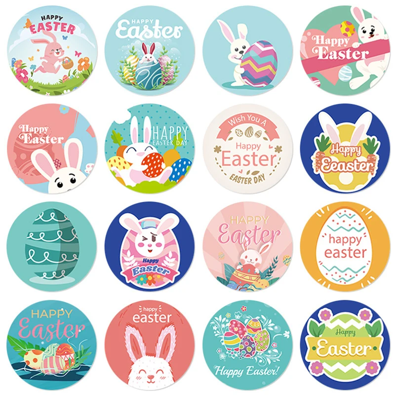 500pcs/roll Easter Stickers  8 Patterns Easter Self-Adhesive Easter Bunny Decorative Stickers Easter Eggs for Party Supplies