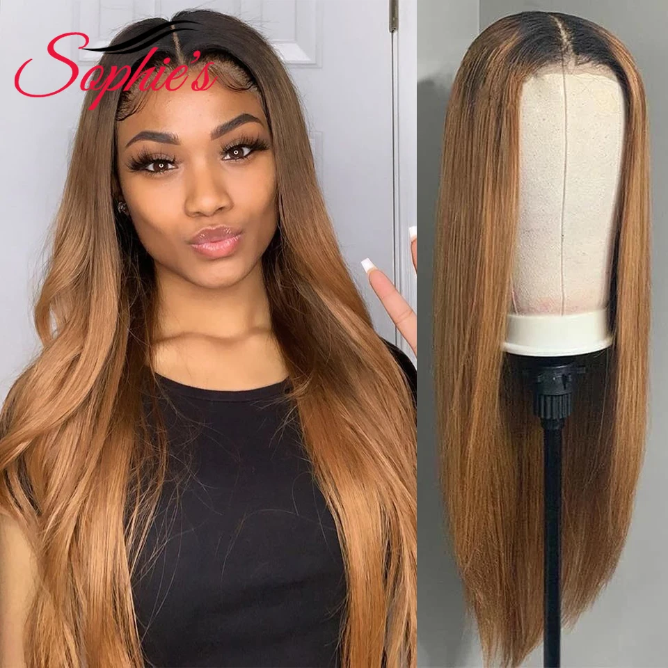 

Sophies T1B/30 4*4 Lace Closure Human Wigs For Black Women Brazilian Straight Remy Hair Pre Plucked Hairline 180% Density 30#