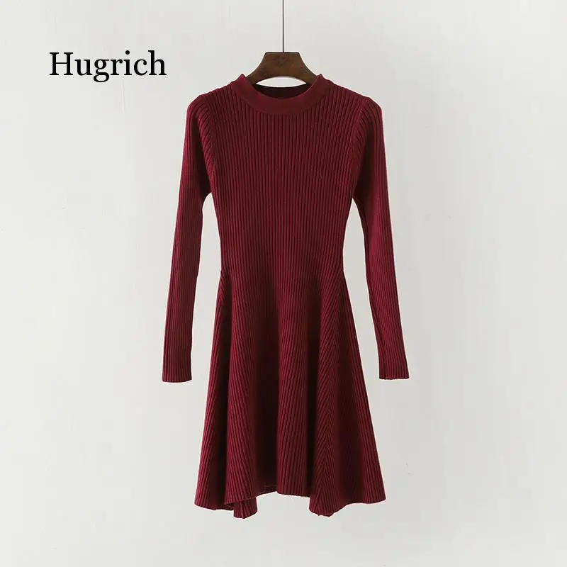 Women Long Sleeve Sweater Irregular Hem Casual Autumn Winter Dress Women O-Neck a Line Short Mini Knitted Dresses