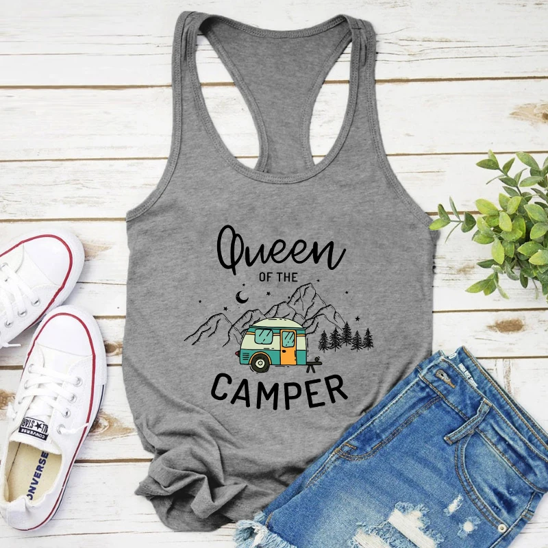 Vest Queen Of The Camper Colored Tank Cute Women Summer Vacation Tops Funny Summer Sleeveless Camping Outdoorsy Tanks