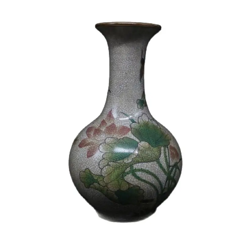 China Old Porcelain Cracked Glaze Pastel Lotus Vase