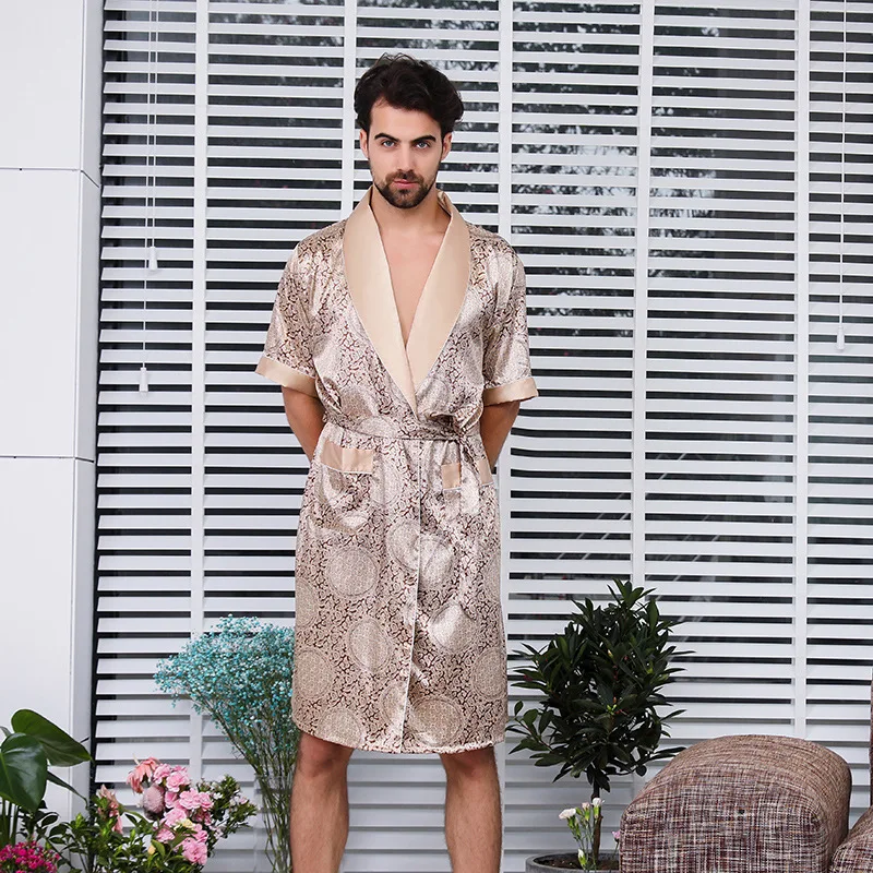 

Male Robe Male Silk Printing Dressing Gown Extra Luxury Brand 5xl Robe Bathrobe Dragons Mens Satin Sleeprobe Silk Kimono Men