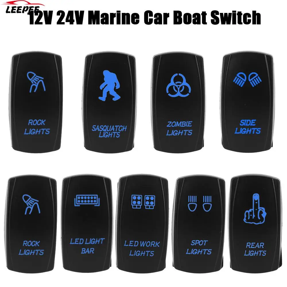 1pc 5 Pin Marine Switch ON-OFF Blue LED SPST Carling Switch Car Boat Truck Rocker Switch Waterpoof 12V 24V