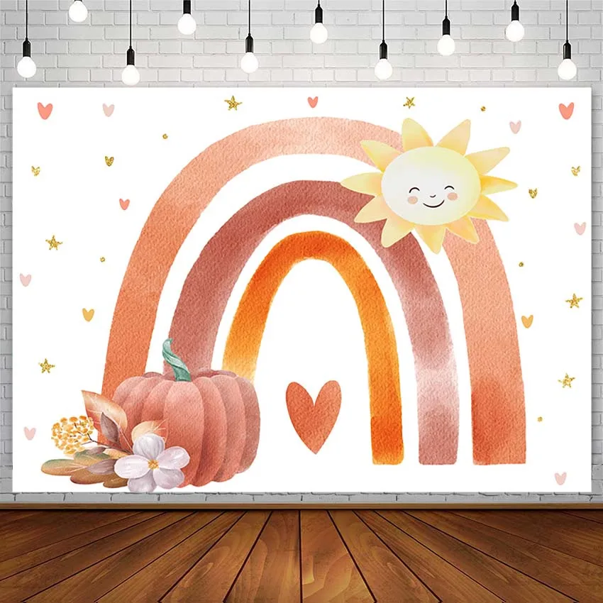 

Bohemian Rainbow Backdrop Newborn Baby Shower Pumpkin Sun Love Floral Banner Photography Background Photo Studio Photozone Decor