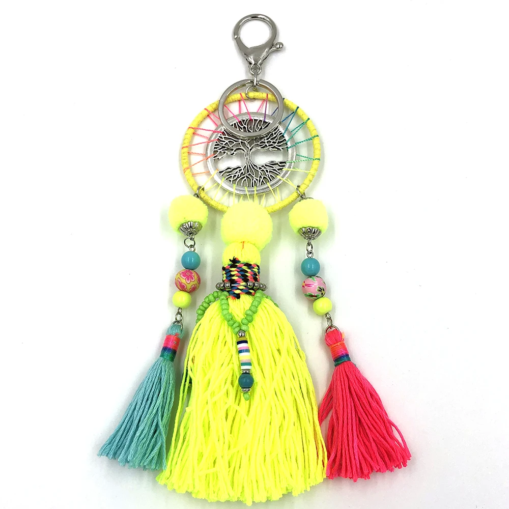 New handmade bohemian Car Key Chain Lanyards Key Ring Key Finders fringe Tassel tree life Pendants Bag Rings KeyChain for women