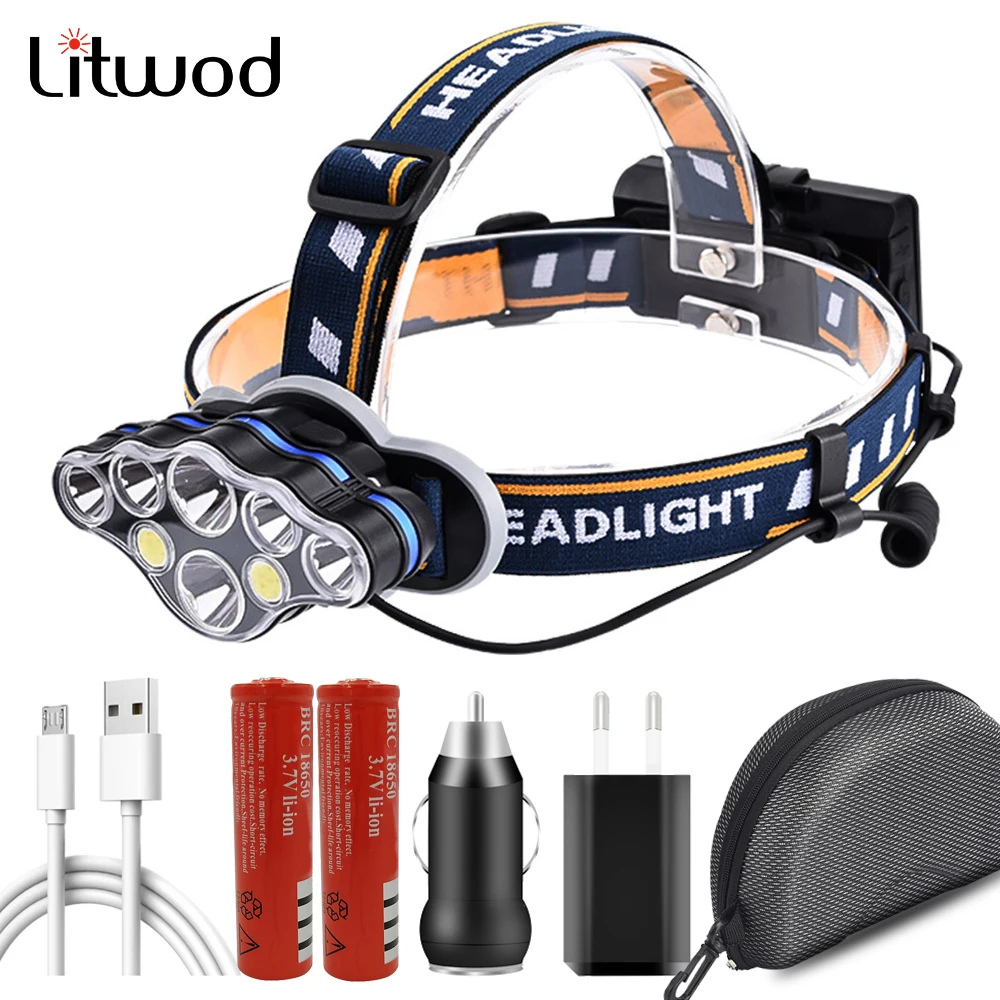 XM-L T6 Headlight Super Bright USB Rechargeable 18650 Battery Headlamp Head Lamp High Power White & Red Light KC08 For Cycling