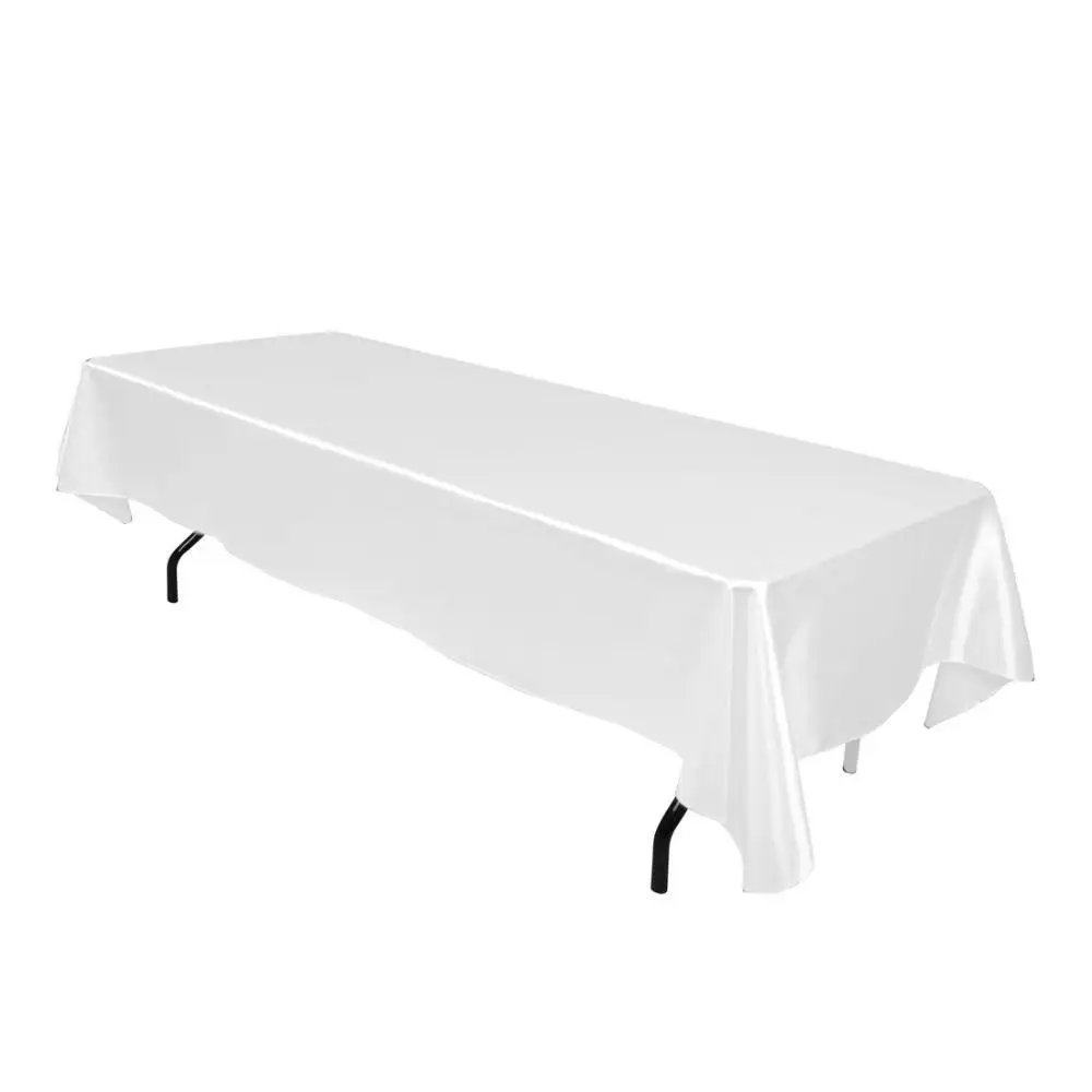 

33 1pcs Double Stitched Edge 145cmx304cm Rectangular Satin Tablecloth White/Black Table Cloth For Wedding Christmas Decoration