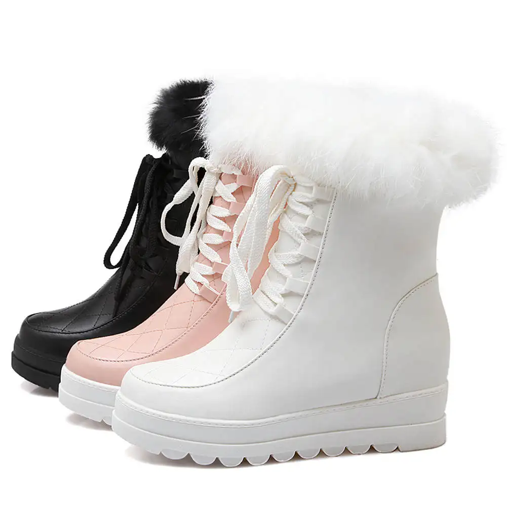 DORATASIA Big Size 34-43 Ladies Height Increasing Snow Boots Women Cross Tied Zip Shoes Woman Casual Winter Warm Fur Ankle Boots