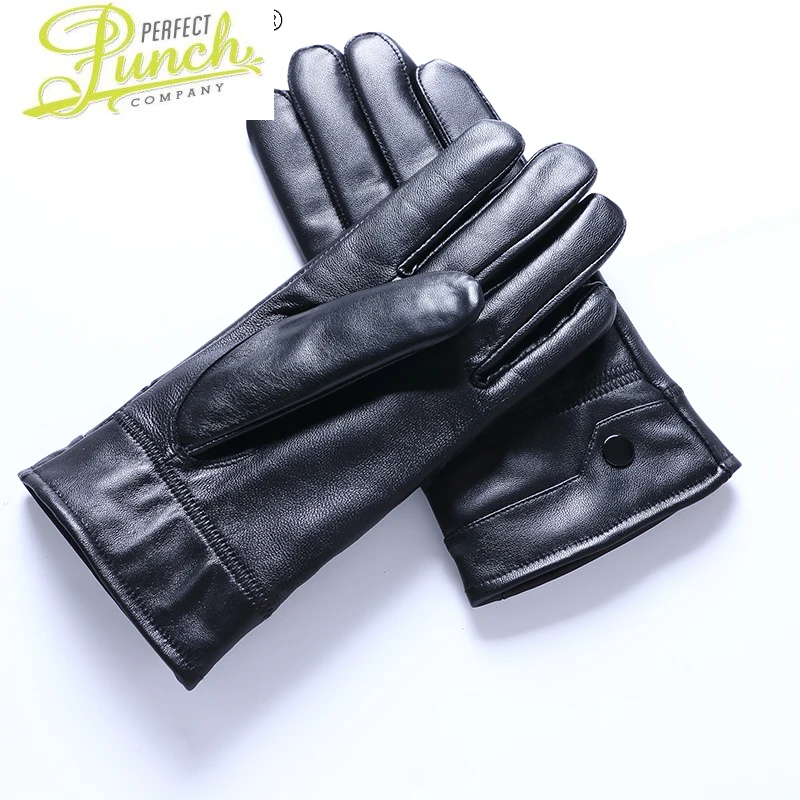 

New 2021 Fashion Sheepskin Leather Gloves Men Winter Black Warm Gloves Men's Thick Korean Gloves Driving Luvas SQQ369