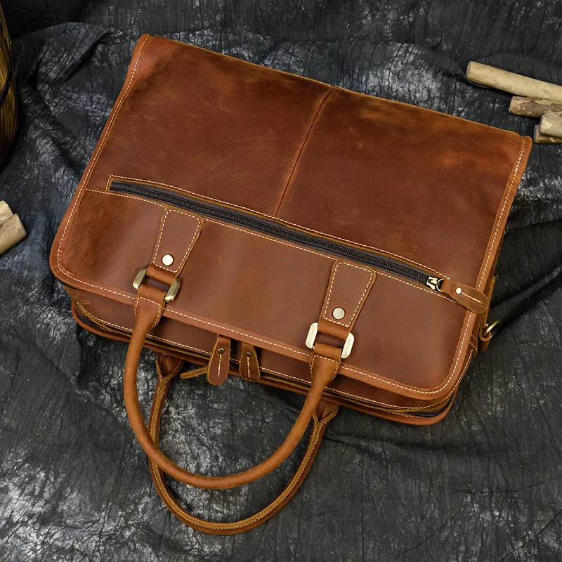 Newsbirds Mens Leather Handbag 15.6 Inch PC Notebook Laptop Briefcase Shoulder Bag 100% Cowhide Man Bag Male Business Bag