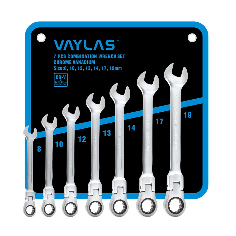 

7pcs Matte Flexible Head Ratchet Wrench Set Dull Polished 72T and Open End High Torque Spanner Set Combination Repair Hand Tools