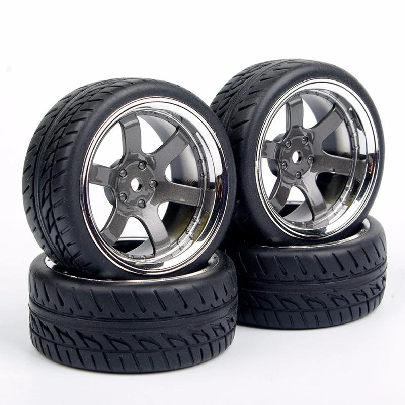 Rim 12mm Hex Rubber Tires Wheel fit 1:10 RC On Road Car Parts Accessory 4pcs/set