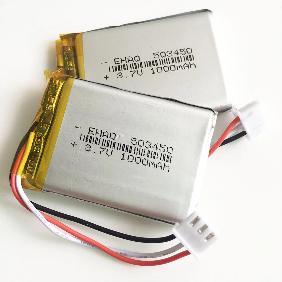 3.7V 1000mAh Lithium Polymer LiPo Rechargeable Battery 503450 JST XHR 2.54mm 3pin plug For MP3 DVD PAD camera Recorder Speaker